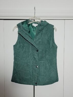 Women's Green Corduroy Hooded Vest